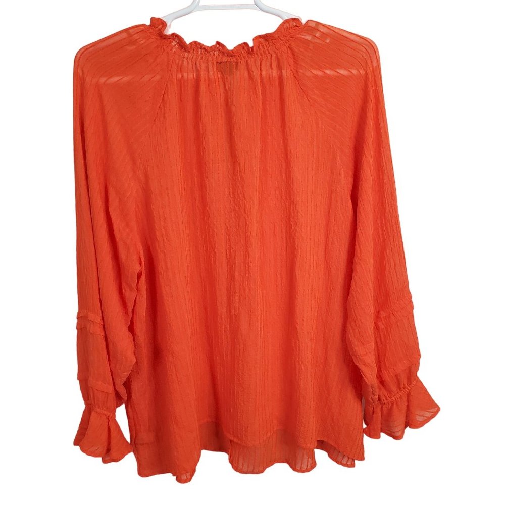 Torrid 4X Size 4 Blouse Peasant Textured Gauze Tiered Ruffle Keyhole Ribbon Tie - Picture 3 of 10